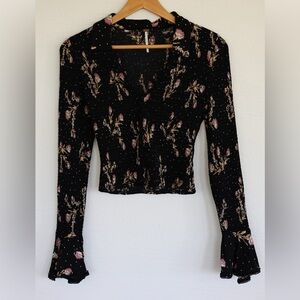 Free People Amelia Printed Blouse, Black Combo, S